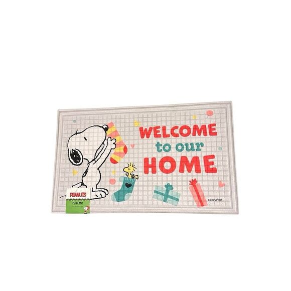 Peanuts Snoopy merry Christmas  rubber doormat rug gray 18x30 NEW - Picture 2 of 5